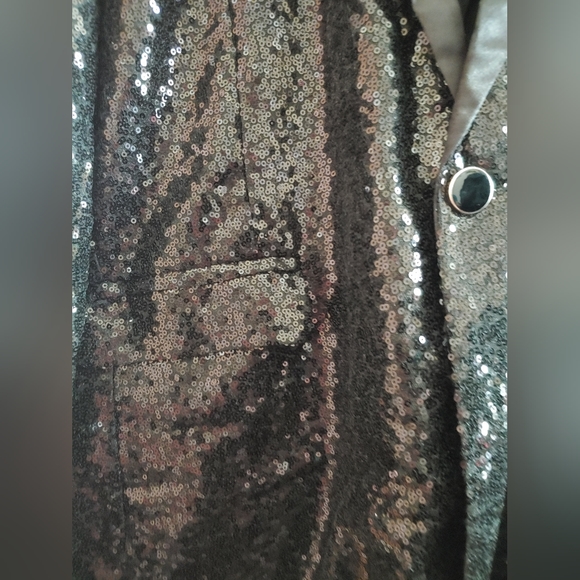 Black sequin tuxedo jacket polyester lining 2xl - Picture 4 of 4